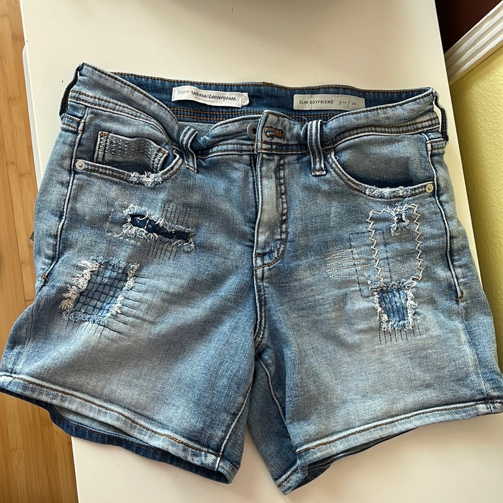 Pilcro by Anthropology slim boyfriend distressed jean shorts